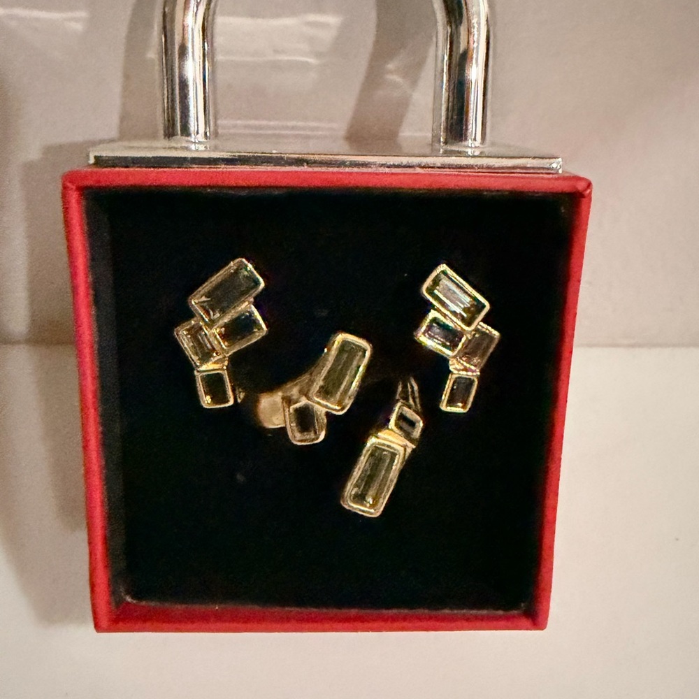 Elegant Gold-Tone Geometric Earrings & Ring set